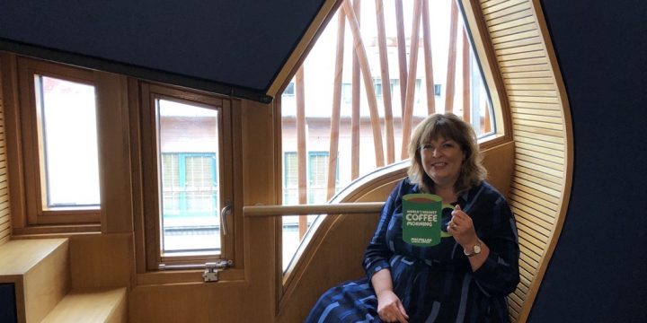 Local MSP Fiona Hyslop Raises a Mug in Support of Macmillan’s Coffee Morning